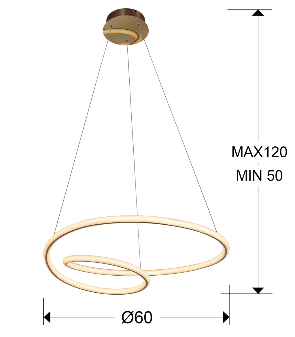 Medidas de Lámpara de techo Tube oro brillo LED para comedor y salón de diseño moderno | Schuller 138611
