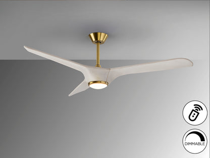 Ventilador de techo Alisios blanco y bronce con luz LED dimmable, moderno, motor DC, ideal para salón - Colección Schuller