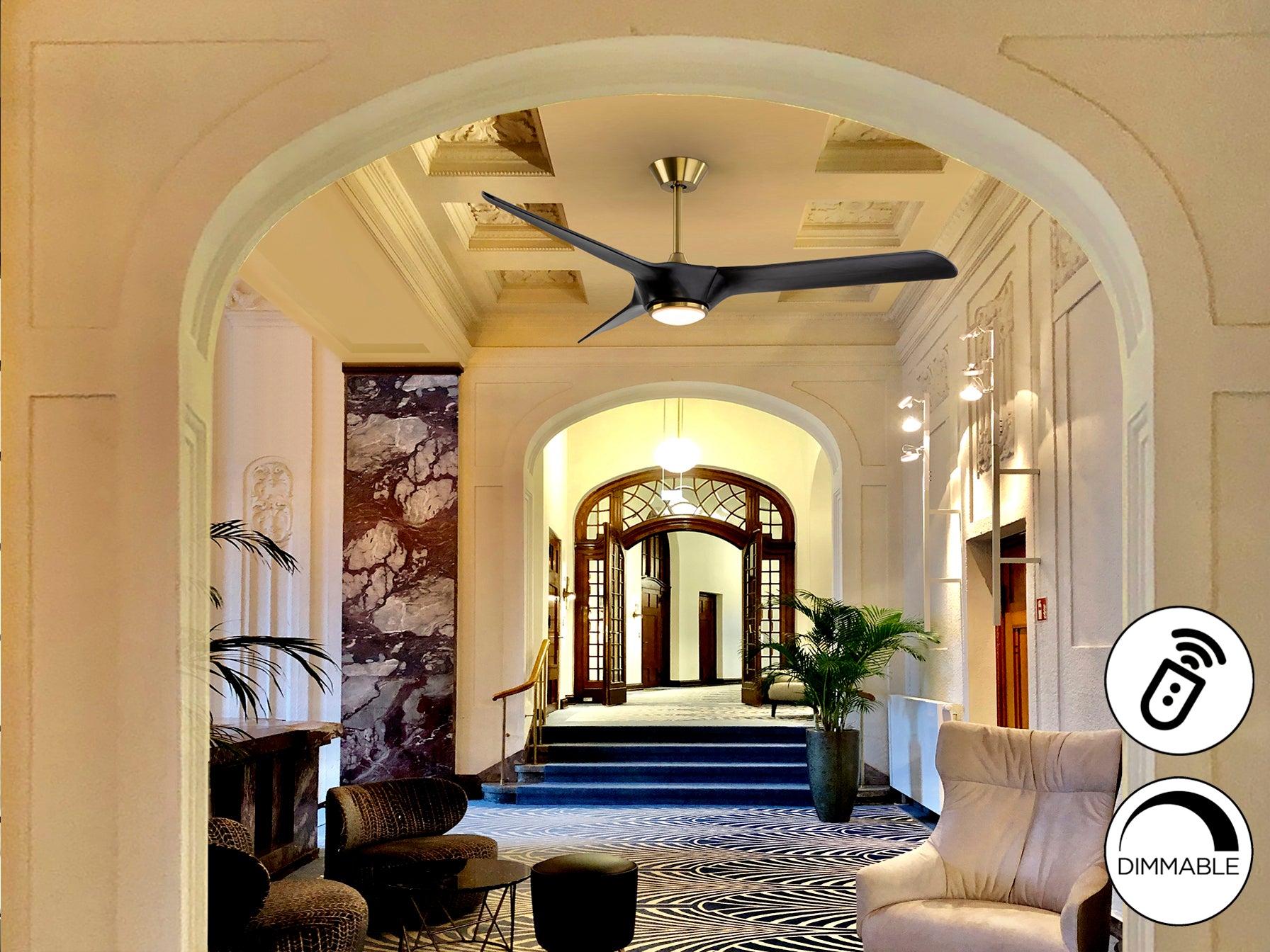 Ventilador de techo ALISIOS negro-bronce Schuller con luz LED regulable y aspas de madera de 152cm | Motor DC de 6 velocidades | Ideal para iluminación y ventilación en el hogar.