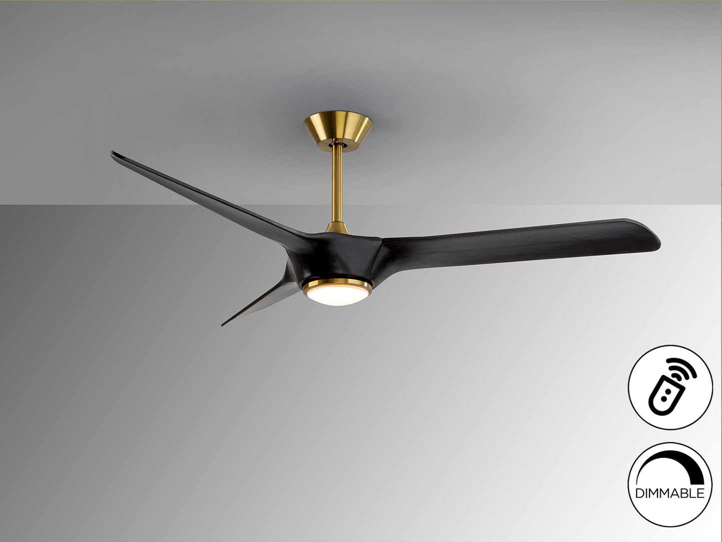 Ventilador de techo ALISIOS negro-bronce Schuller con luz LED regulable y aspas de madera de 152cm. Motor DC eficiente. Ideal para iluminación y ventilación en el hogar.