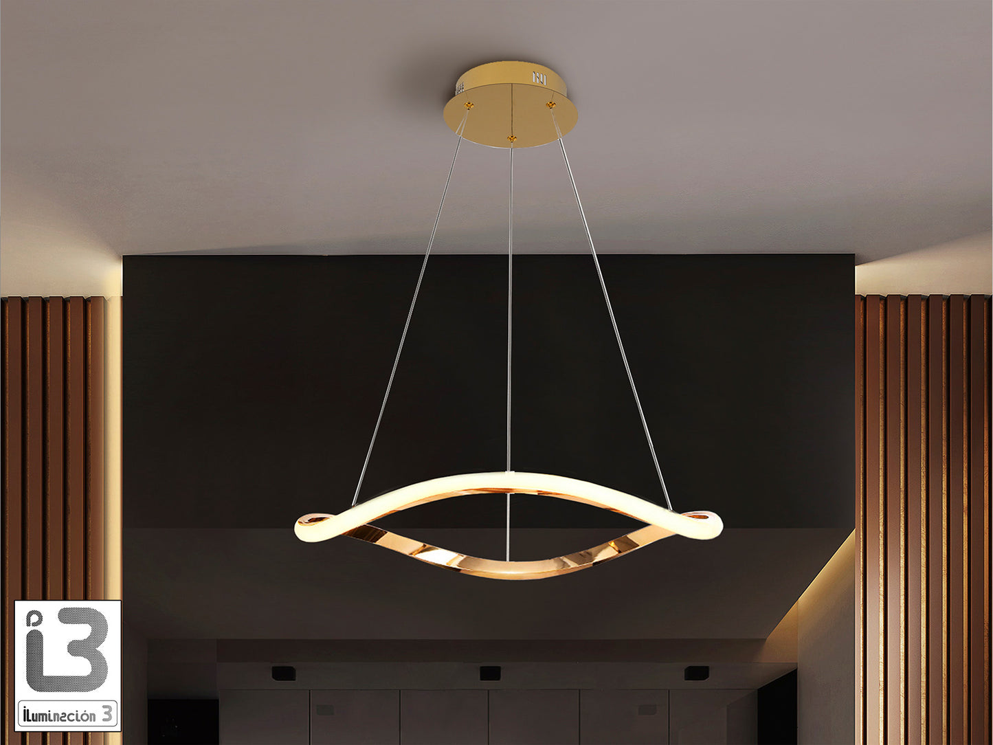 Lámpara de techo Naos 1 aro D60 oro rosa Schuller (151017) para comedor o salón moderno, LED regulable en altura.