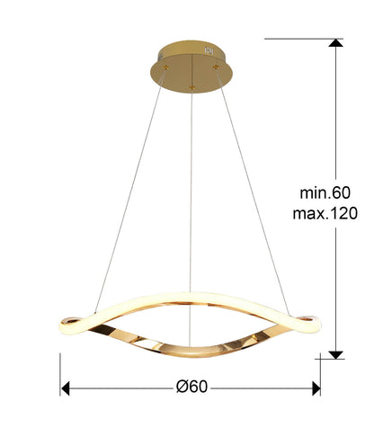 Medidas de Lámpara de techo Naos 1 aro D60 oro rosa Schuller, ideal para comedor y salón. Diseño moderno, colgante con LED regulable en altura.