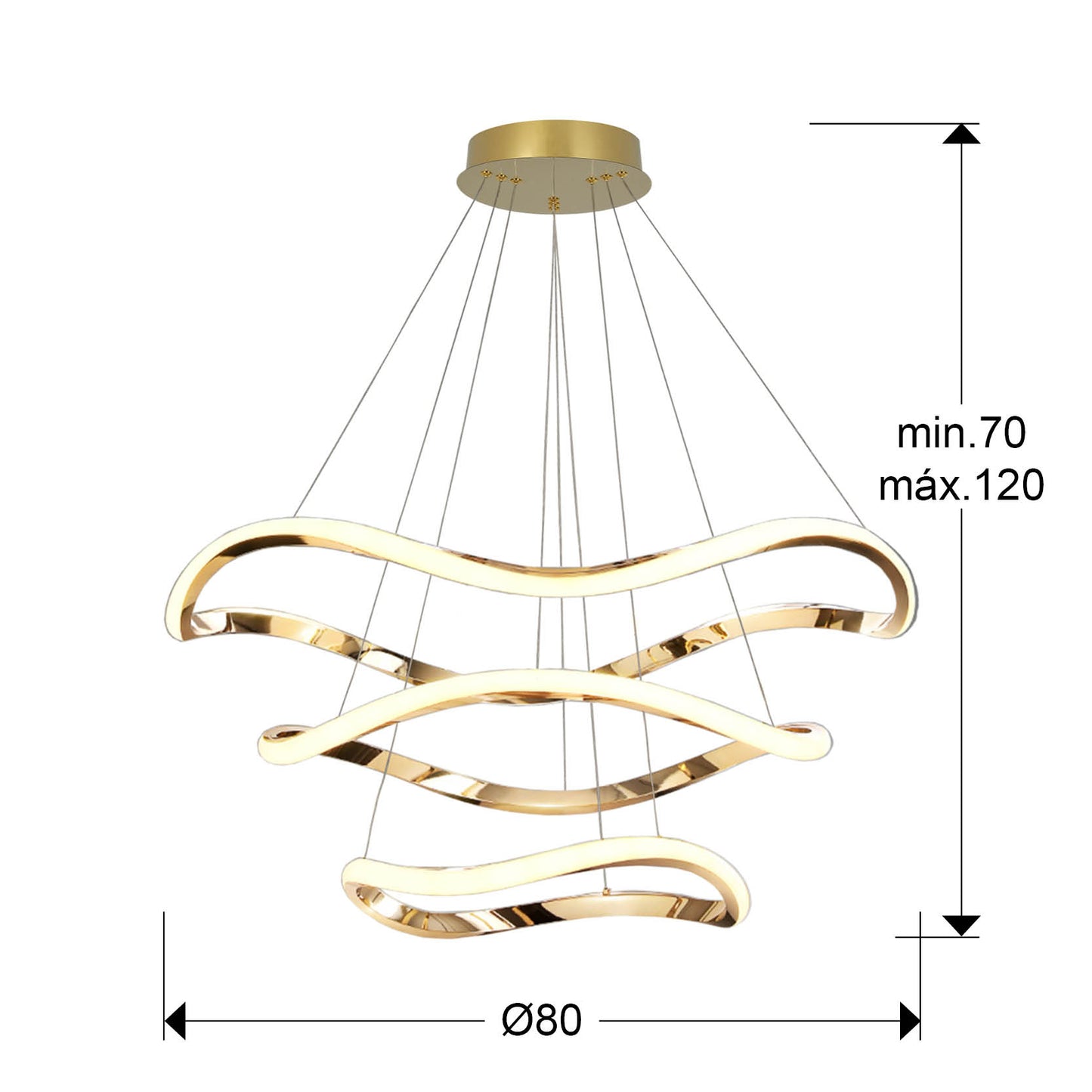 Medidas de Lámpara de techo Naos 3 aros oro rosa brillo Schuller (151038) - Diseño moderno, 3700lm, luz cálida (3000k), regulable, ideal para salón y dormitorio.