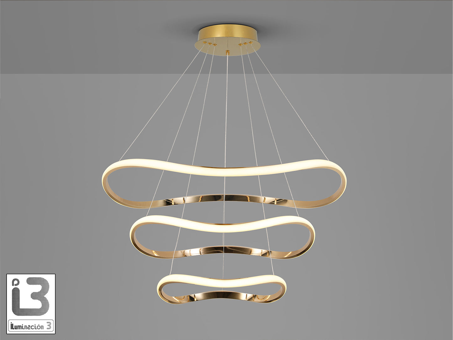 Lámpara de techo Naos 3 aros oro rosa de Schuller (151038) - Diseño moderno con luz cálida (3000K) y regulable, ideal para salón y dormitorio.