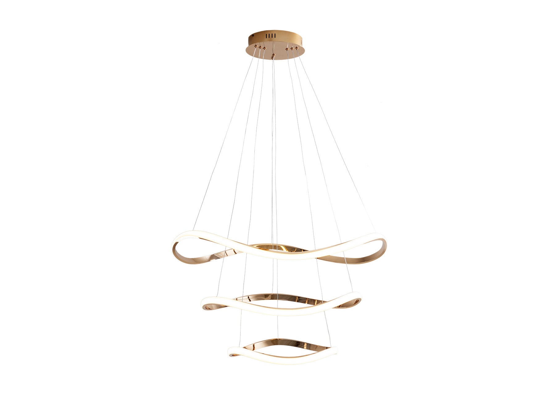 Lámpara de techo Naos 3 aros oro rosa brillo Schuller, diseño moderno para iluminación de hogar (luz cálida, 3700lm, regulable) - 151038