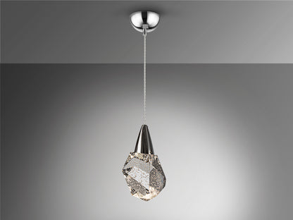 Lámpara colgante Aquaria cromada de cristal y metal, moderna con LED regulable en altura, ideal para comedor, salón o recibidor. Marca Schuller.
