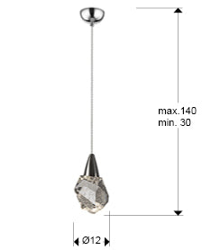 Medidas de Lámpara colgante Aquaria cromada de cristal y metal para comedor, recibidor o salón. Diseño moderno con LED regulable en altura. Marca Schuller.