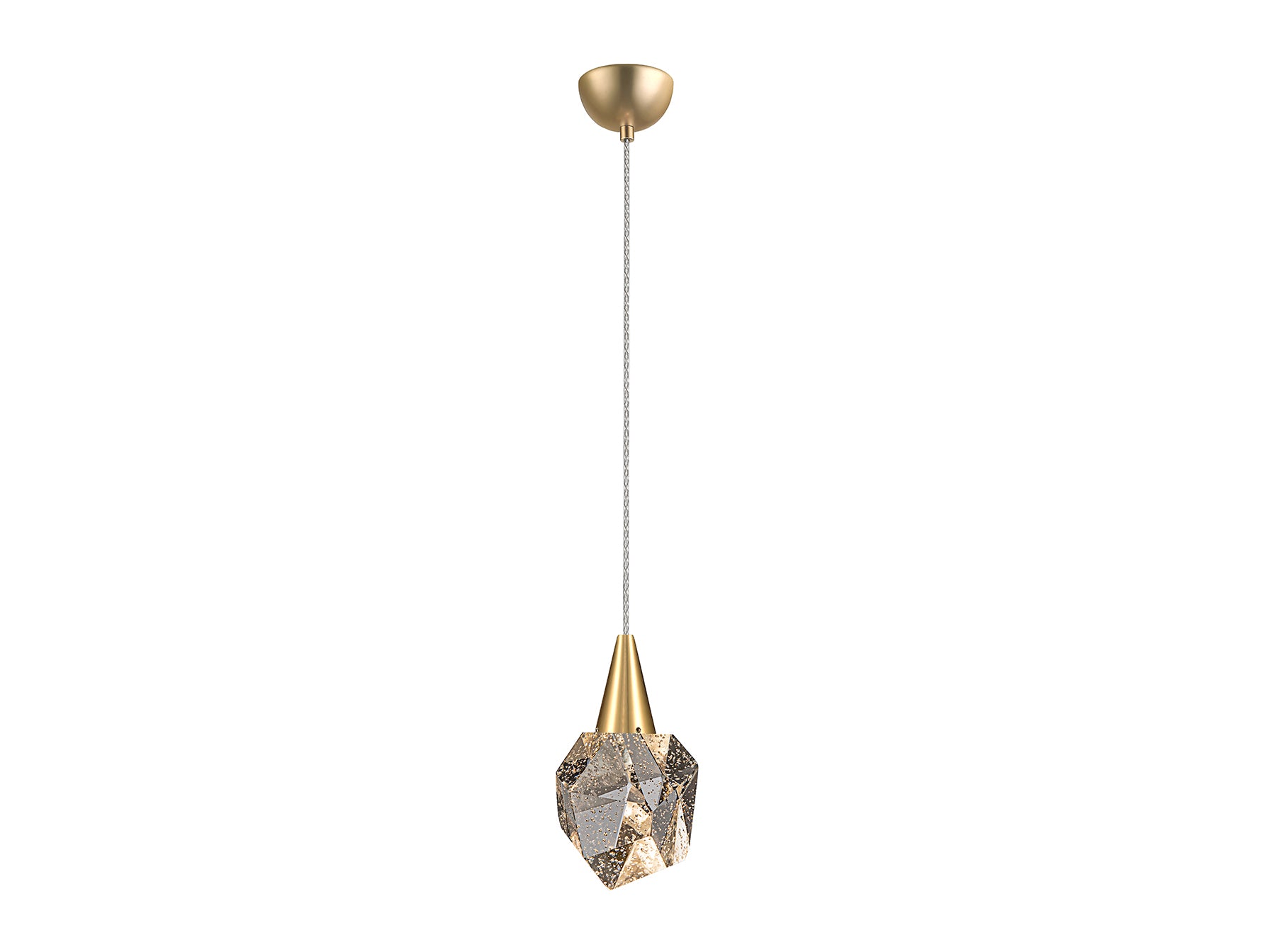 Lámpara colgante Aquaria oro mate para comedor o salón, diseño moderno con cristal y LED regulable en altura. Schuller 157025.