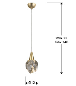 Medidas de Lámpara colgante Aquaria oro mate para comedor o salón, diseño moderno con cristal y LED regulable en altura | Schuller 157025