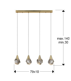 Medidas de Lámpara de techo Aquaria oro mate con 4 luces LED, ideal para comedor o salón. Diseño moderno y regulable de Schuller (157155).