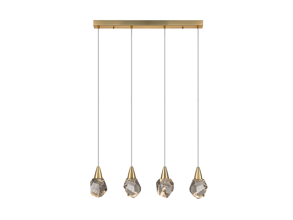 Lámpara de techo Aquaria oro mate con 4 luces LED colgante para comedor o salón, diseño moderno y regulable en altura. Schuller 157155.