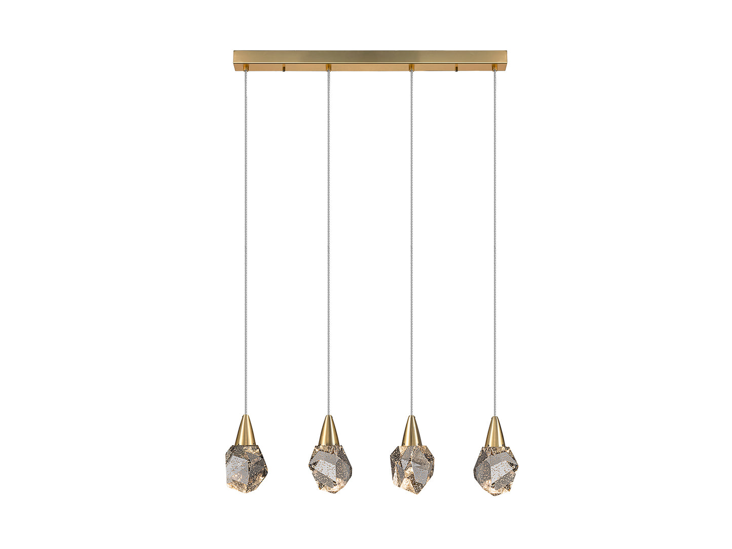 Lámpara de techo Aquaria oro mate con 4 luces LED colgante para comedor o salón, diseño moderno y regulable en altura. Schuller 157155.
