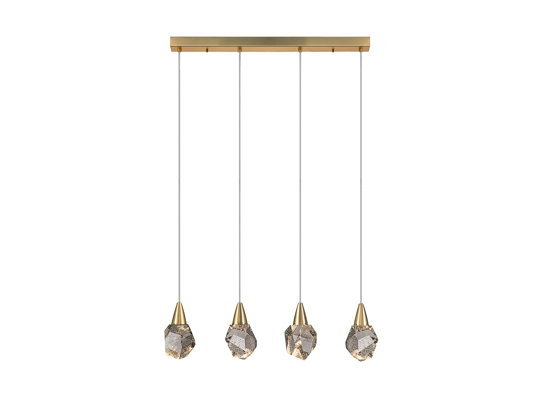 Lámpara de techo Aquaria oro mate con 4 luces LED colgante para comedor o salón, diseño moderno y regulable en altura. Schuller 157155.