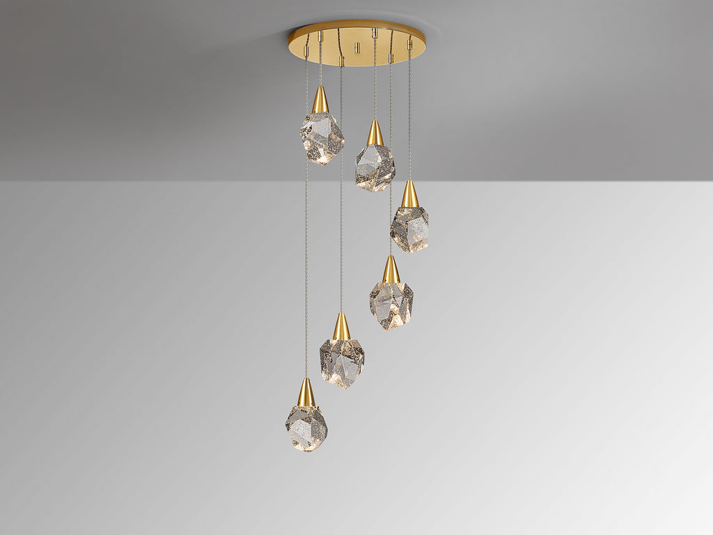 Lámpara de techo Aquaria 6 luces oro mate para comedor o salón, diseño moderno con cristal y LED integrado, regulable en altura - Schuller (157261)
