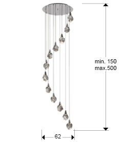 Medidas de Lámpara de techo Aquaria 12 luces cromado con cristales, LED y diseño moderno regulable en altura, perfecta para salones. Marca Schuller.