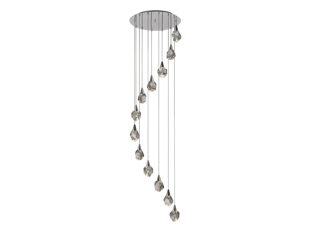 Lámpara de techo Aquaria 12 luces cromada con cristales, LED y diseño moderno de Schuller, ideal para salones. Regulable en altura.