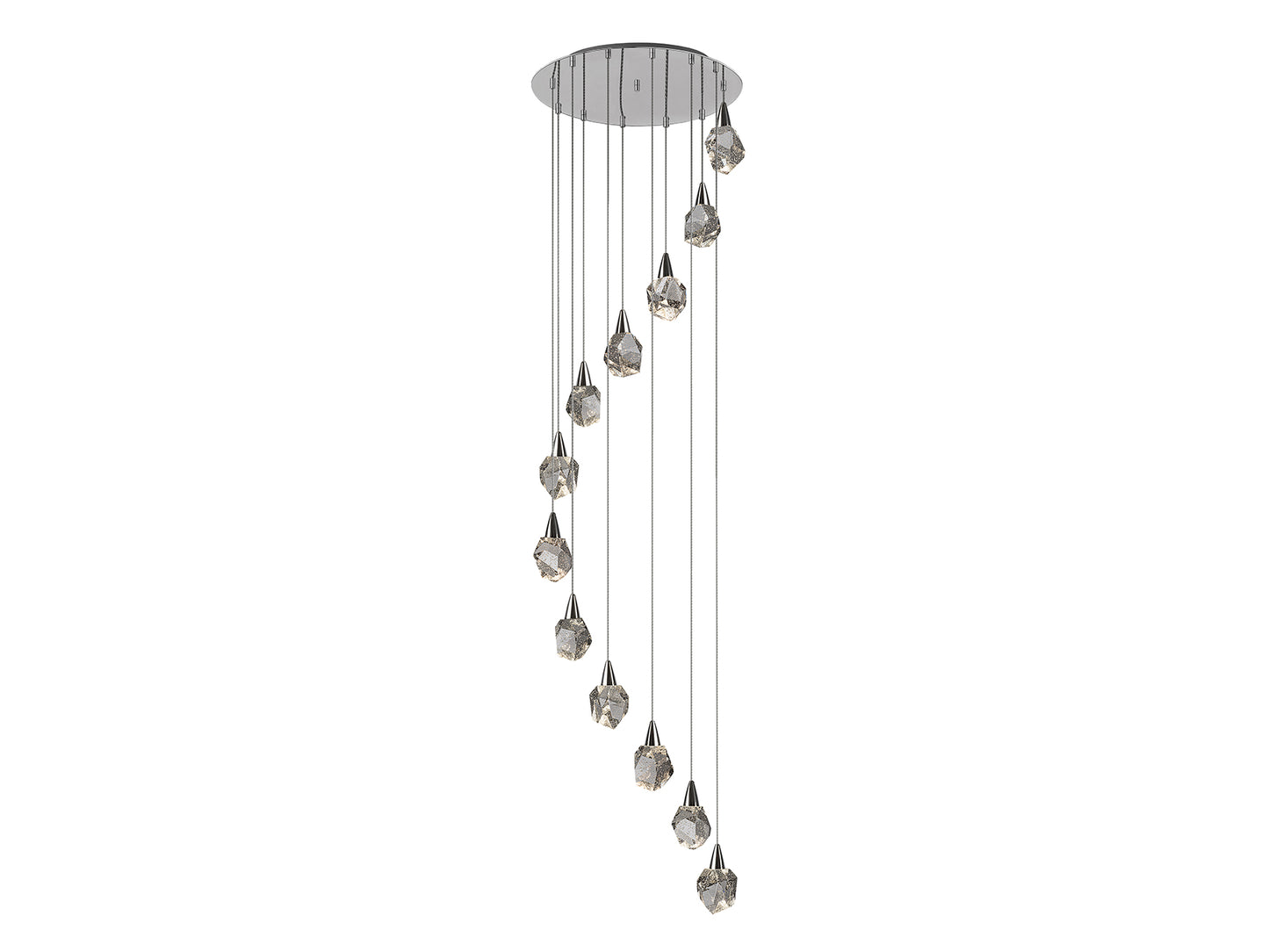 Lámpara de techo Aquaria 12 luces cromada con cristales, LED y diseño moderno de Schuller, ideal para salones. Regulable en altura.