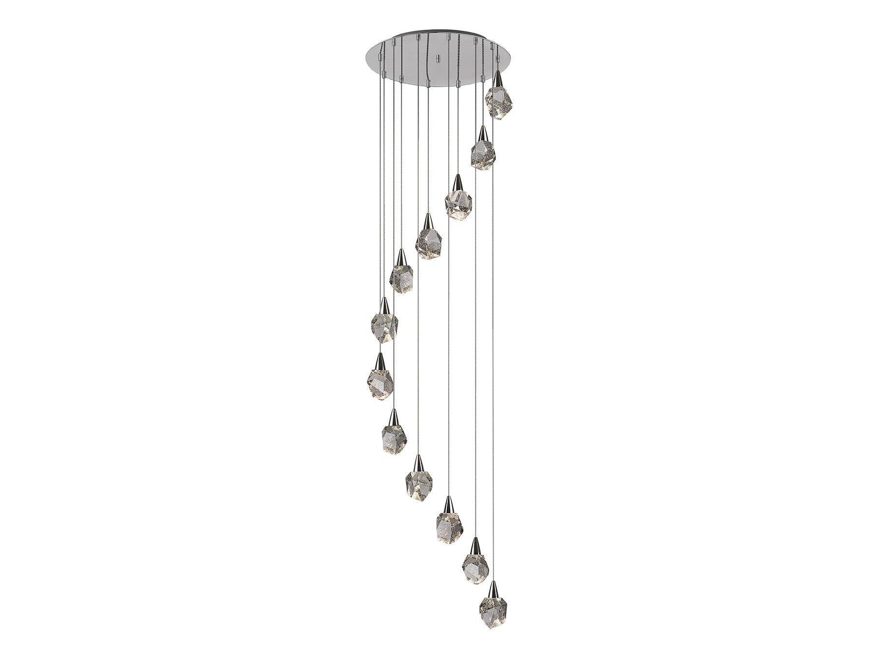 Lámpara de techo Aquaria 12 luces cromada con cristales, LED y diseño moderno de Schuller, ideal para salones. Regulable en altura.