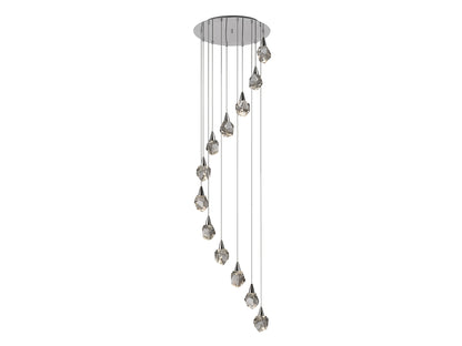 Lámpara de techo Aquaria 12 luces cromada con cristales, LED y diseño moderno de Schuller, ideal para salones. Regulable en altura.