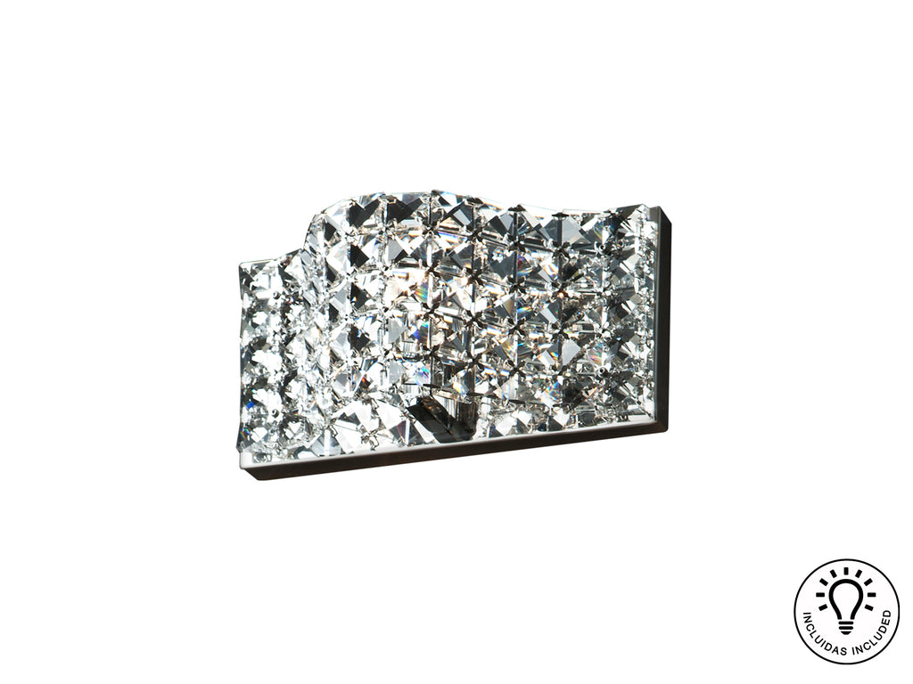 Aplique de pared Onda cromado Schuller para baño, dormitorio o salón, con diseño moderno y cristal, 550 lúmenes y tecnología G9. Ideal para iluminación glam en pasillos.