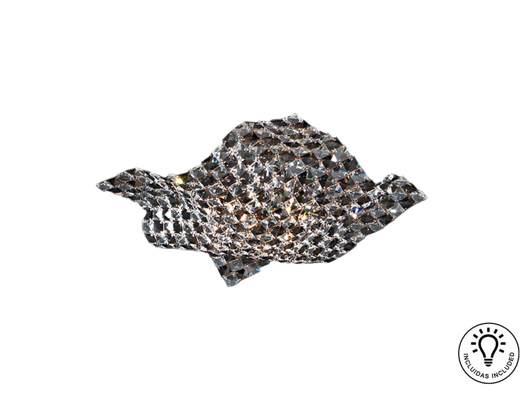 Plafón 4 luces Satén cromo de Schuller, ideal para salón moderno y glam con detalles de cristal.