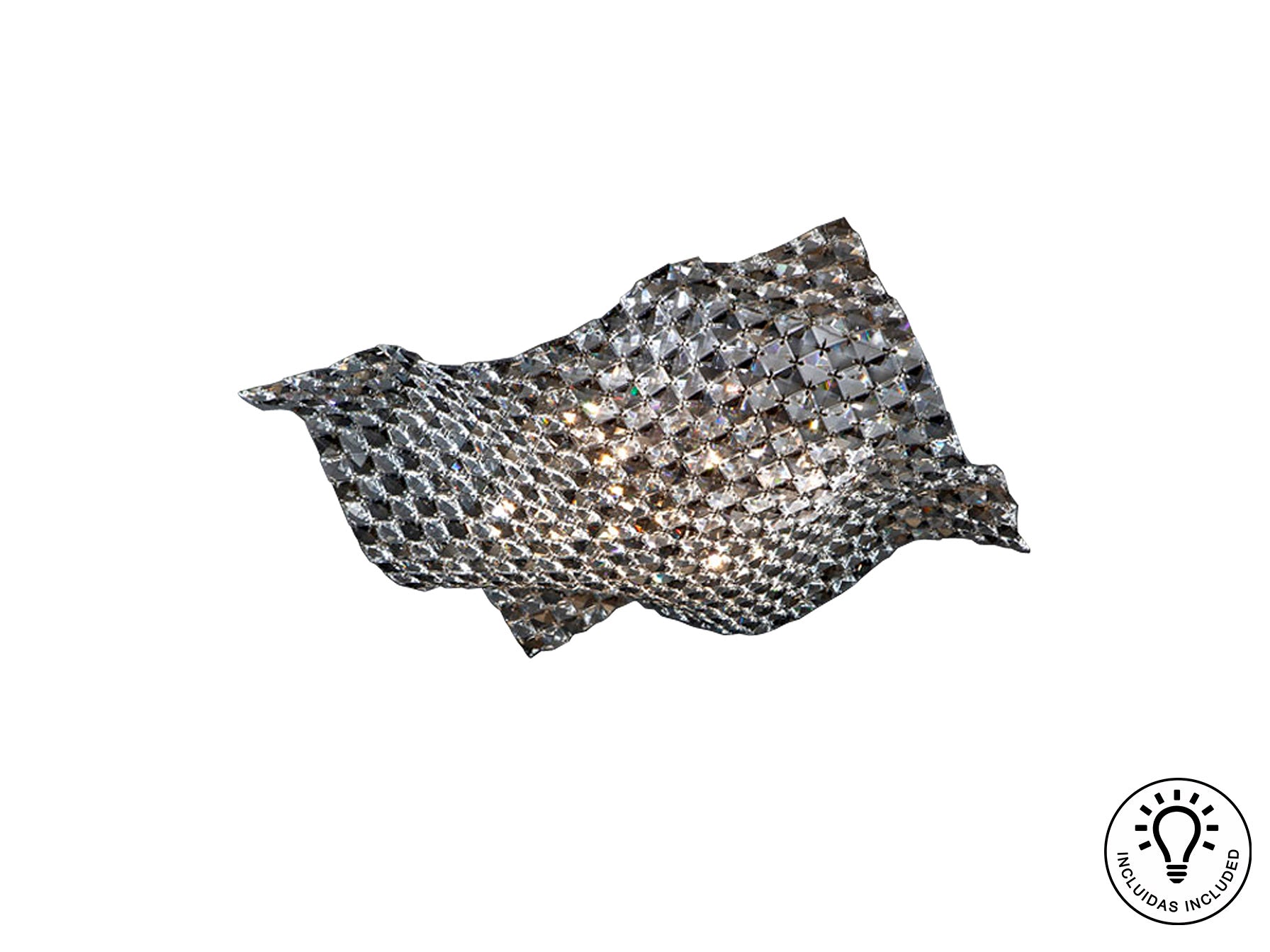 Plafón 5 luces Satén grande cromo Schuller - Iluminación moderna salón, cristal K9, metal cromado, diseño glamour, colección Satén (160674)