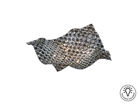 Plafón 5 luces Satén grande cromo Schuller - Iluminación moderna salón, cristal K9, metal cromado, diseño glamour, colección Satén (160674)