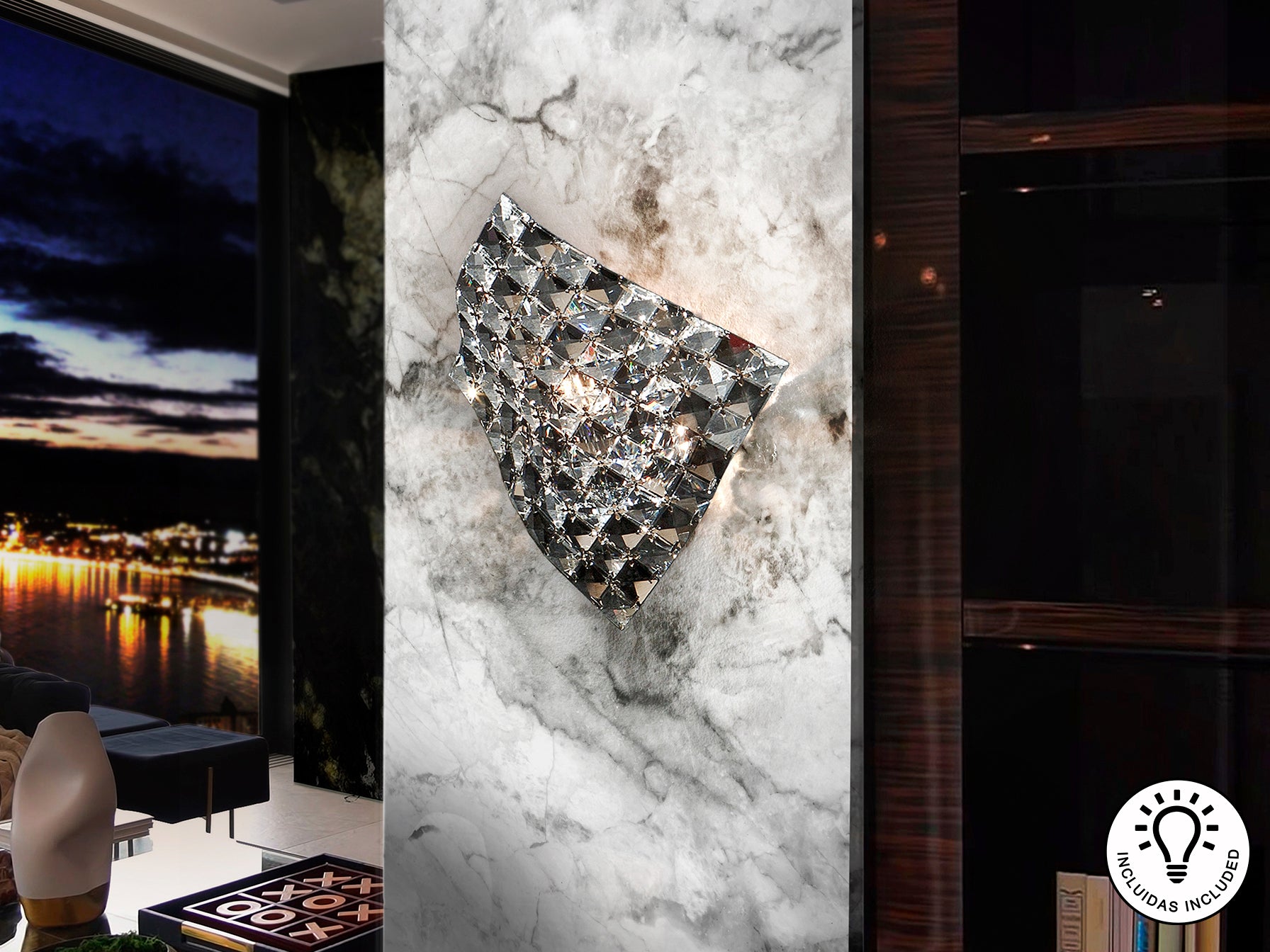 ```
Aplique de pared Satén Cromado con cristal transparente para salón - Schuller 160785
```