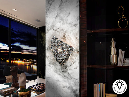 Aplique de pared Satén Cromado Schuller - Diseño moderno con cristal transparente para salón.