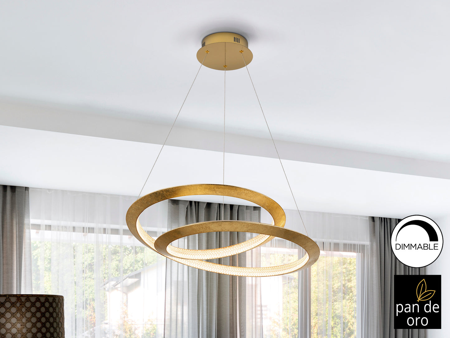 Lámpara de techo Eternity Pan Oro Ø60 dorado de Schuller - Diseño Art Déco con detalles en pan de oro, ideal para comedor y salón. Iluminación LED dimable y de lujo, perfecta para ambientes sofisticados.