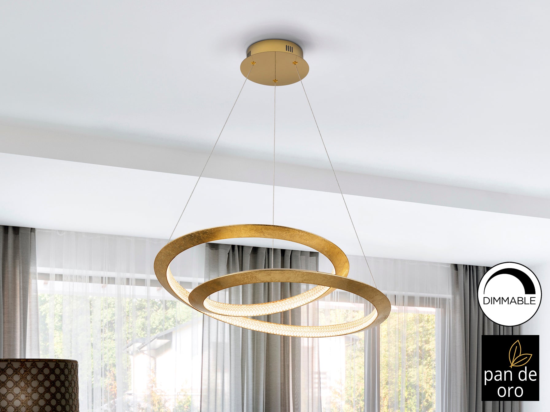 Lámpara de techo Eternity Pan Oro Ø60 dorado de Schuller - Diseño Art Déco con detalles en pan de oro, ideal para comedor y salón. Iluminación LED dimable y de lujo, perfecta para ambientes sofisticados.