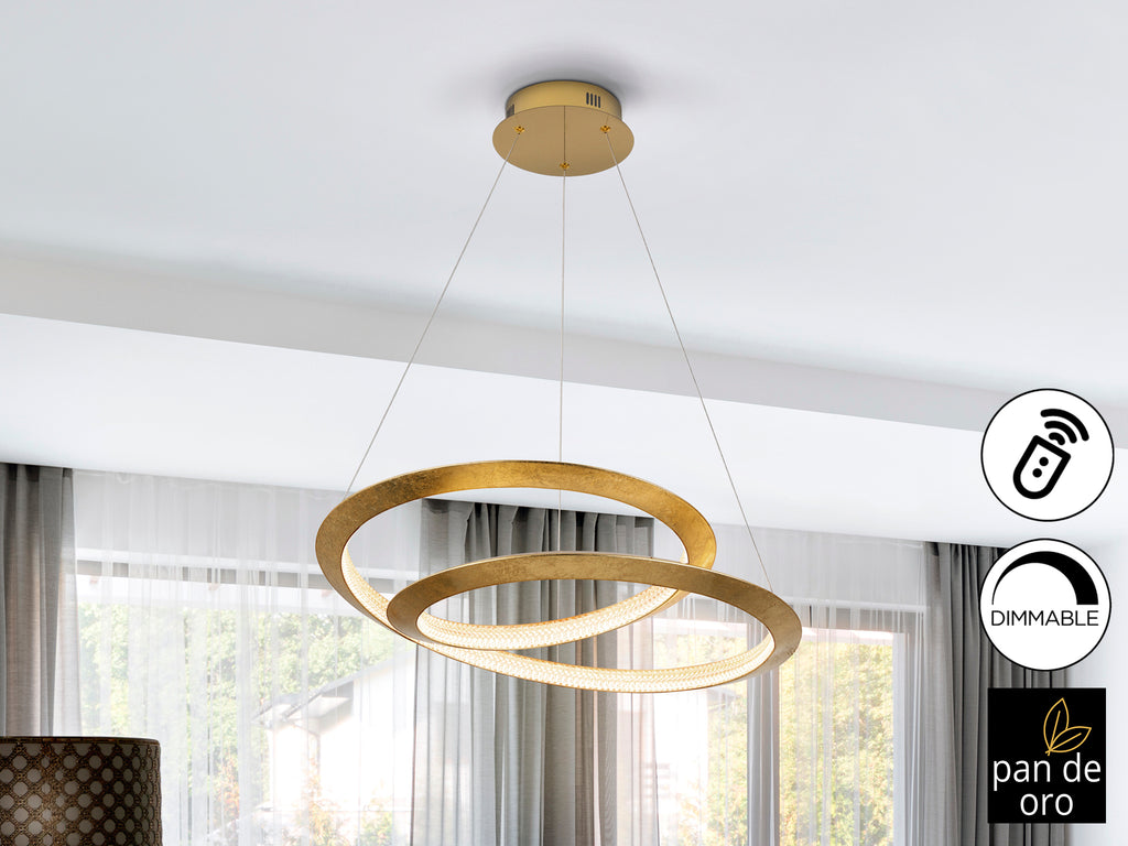 Lámpara de techo Eternity Pan Oro Ø60 DIM de Schuller, diseño Art Decó con LED, ideal para comedor y salón. Acabado dorado de lujo en metal y acrílico, dimmable. Colección Eternity.