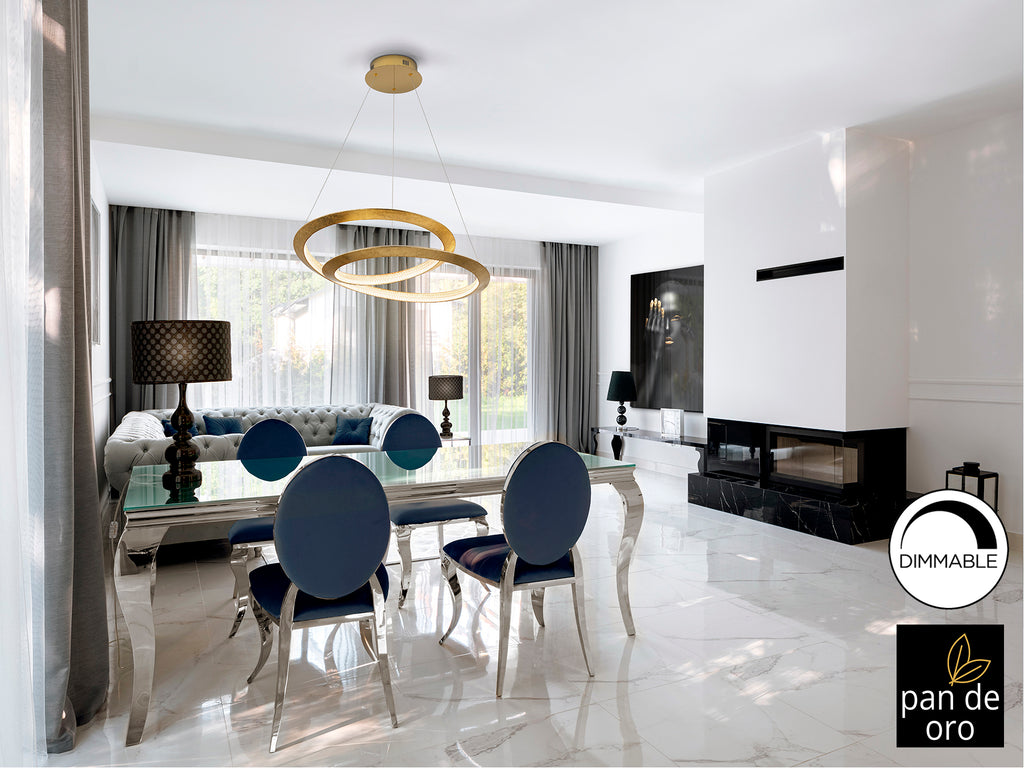 Lámpara de techo Eternity Pan Oro Ø60 dorada de Schuller, diseño Art Déco con LED, ideal para comedor y salón. Acabado en metal y pan de oro, dimable. Colección Eternity.