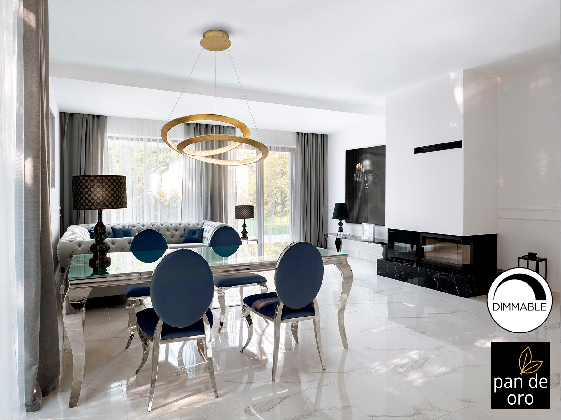 Lámpara de techo Eternity Pan Oro Ø60 dorada de Schuller, diseño Art Déco con LED, ideal para comedor y salón. Acabado en metal y pan de oro, dimable. Colección Eternity.