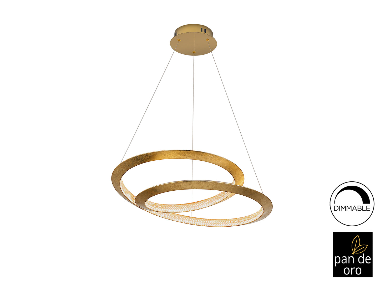 Lámpara de techo Eternity Pan Oro Ø60 dorada de Schuller, estilo Art Déco con detalles en pan de oro, ideal para comedor y salón. Iluminación LED dimable y diseño de lujo.