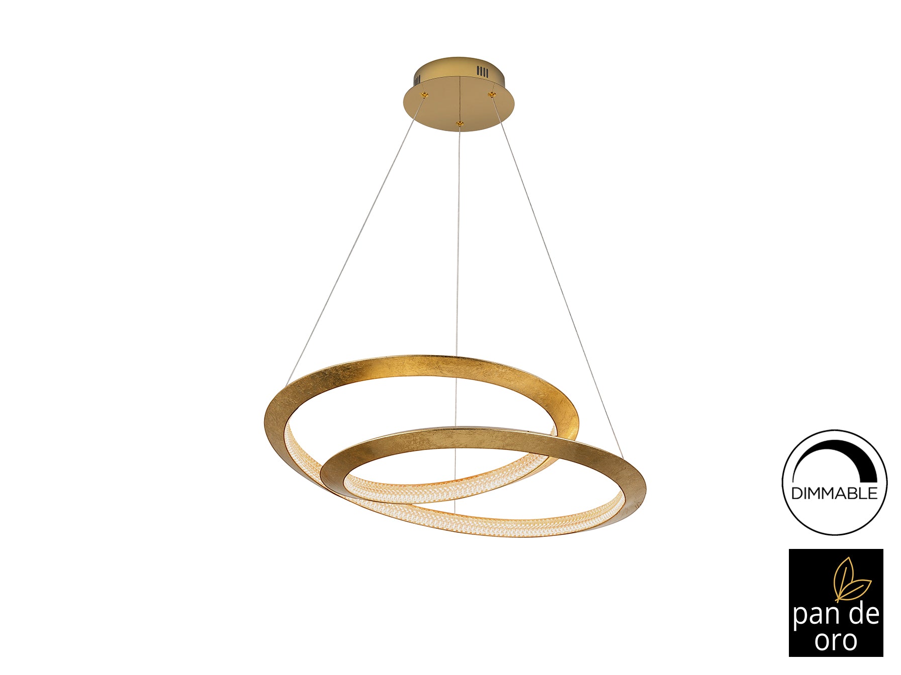 Lámpara de techo Eternity Pan Oro Ø60 dorada de Schuller, estilo Art Déco con detalles en pan de oro, ideal para comedor y salón. Iluminación LED dimable y diseño de lujo.