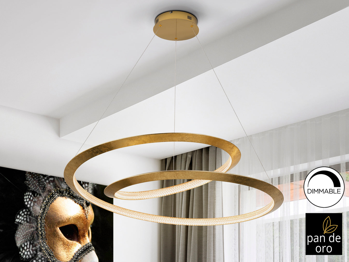 Lámpara colgante Eternity Pan Oro dorada Ø97 para comedor o salón moderno con tecnología LED, diseño de lujo de Schuller.