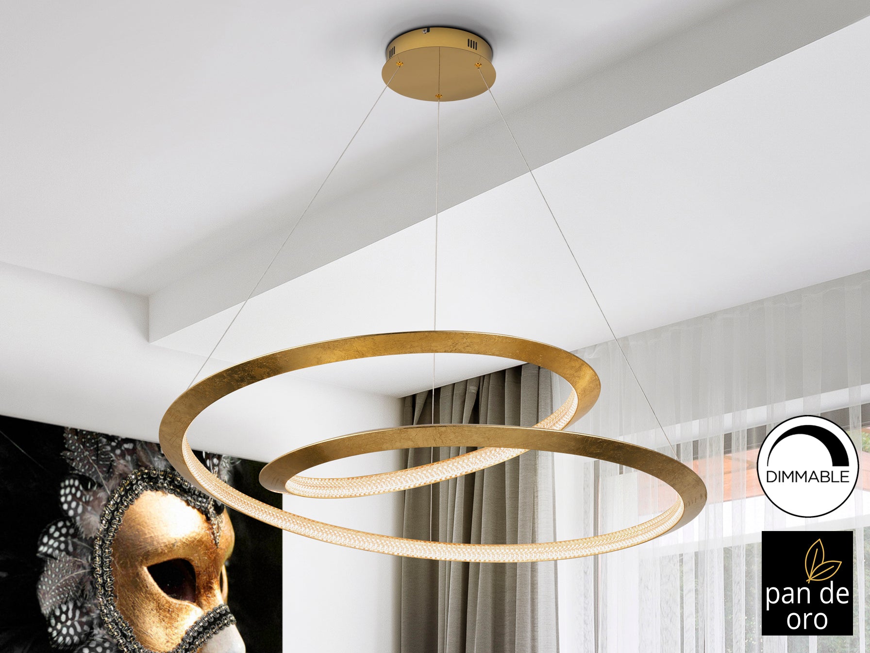 Lámpara colgante Eternity Pan Oro dorada Ø97 para comedor o salón moderno con tecnología LED, diseño de lujo de Schuller.