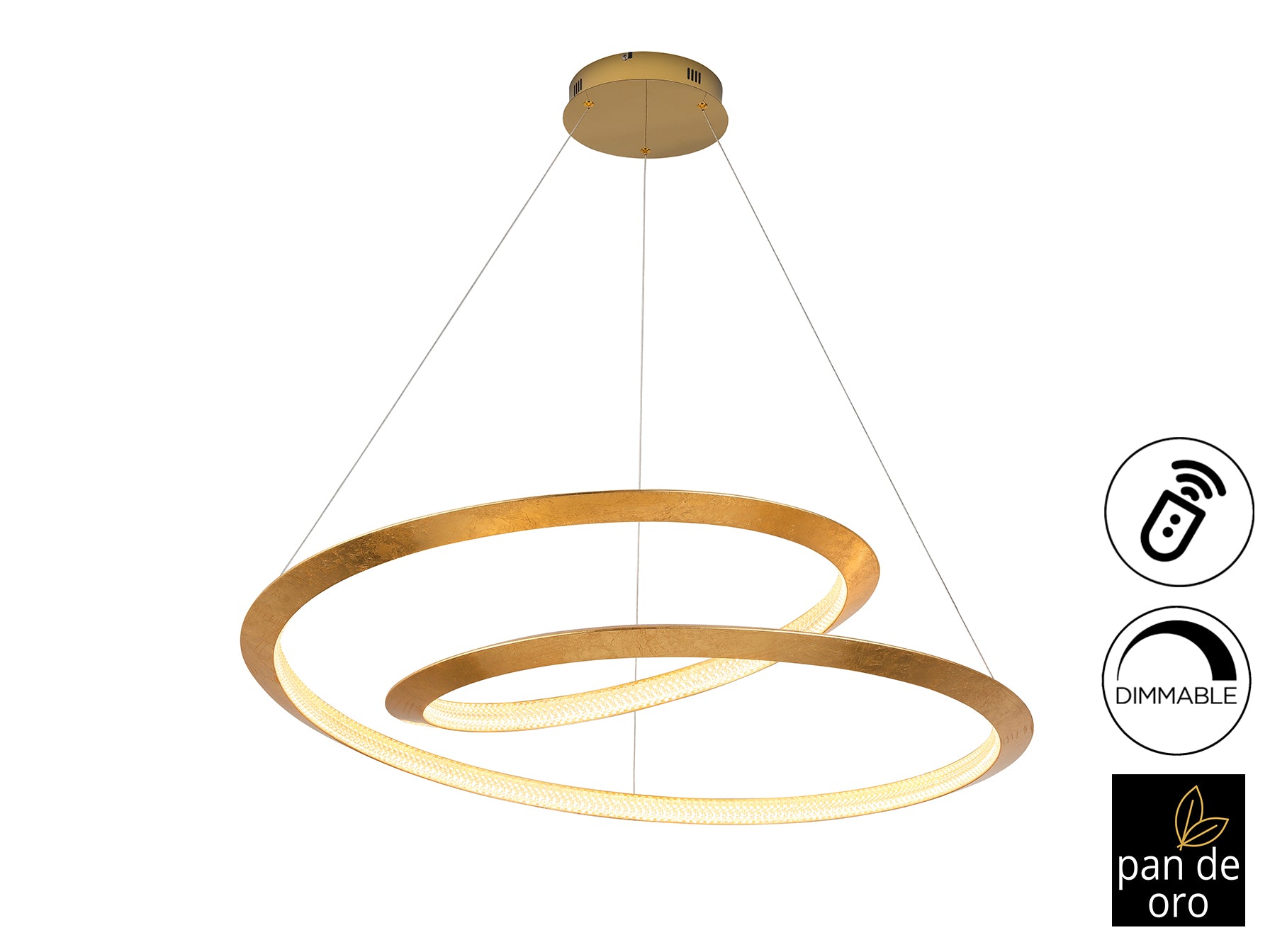 Lámpara colgante Eternity Pan Oro dorada de lujo para comedor o salón, con tecnología LED y diseño moderno de Schuller.