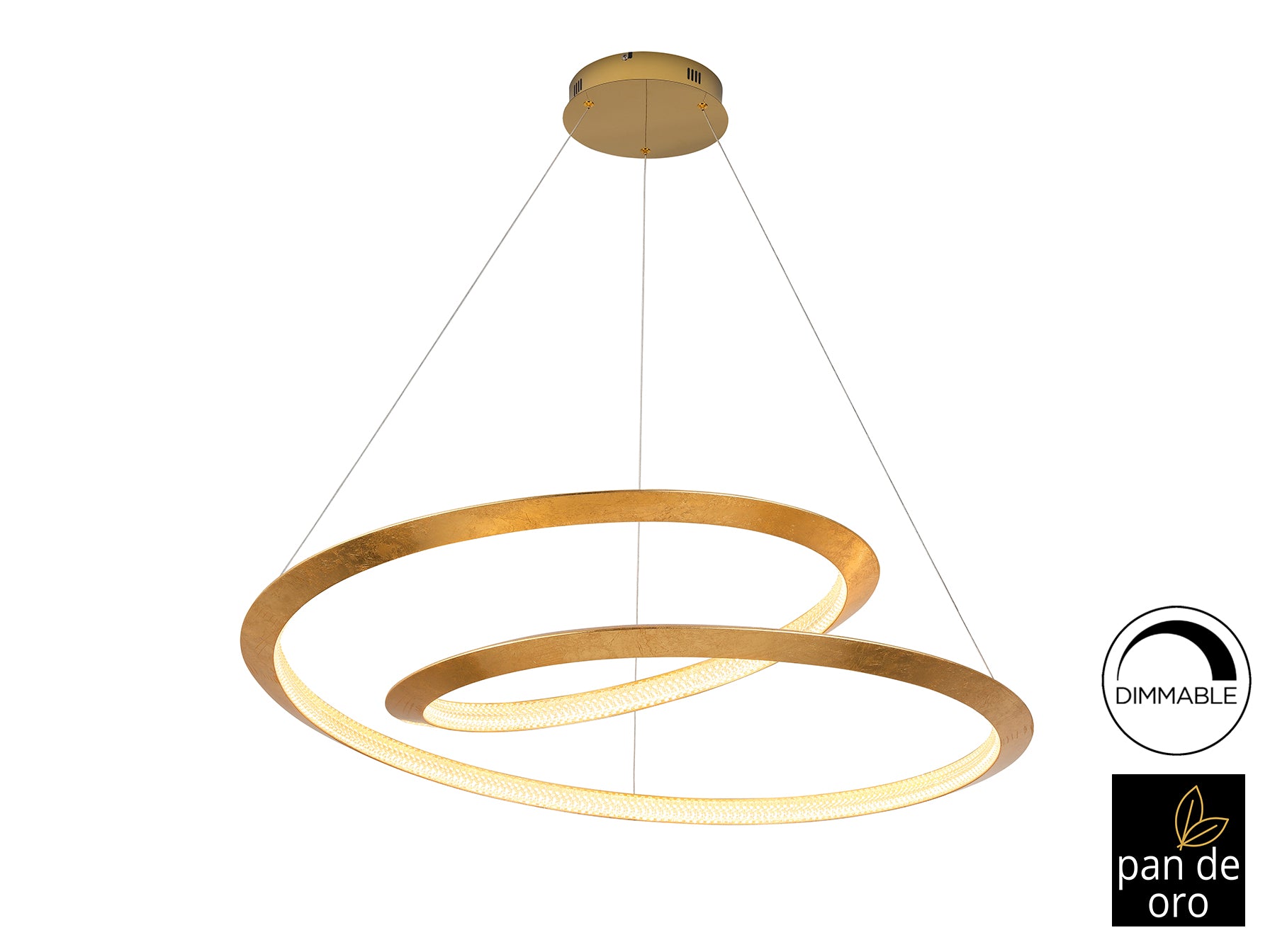 ```html
<img src=[URL de la imagen] alt=Lámpara colgante Eternity Pan Oro Ø97 dorada para comedor y salón moderno de lujo con LED, de Schuller. Diseño dorado y elegante.>
```