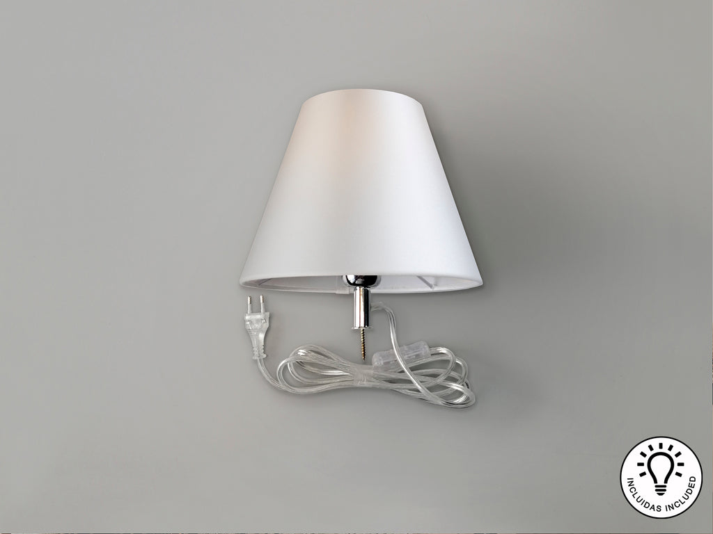 Lámpara de mesa Schuller 167239 con pantalla blanca y base cromada, ideal para salón moderno. Incluye kit DIY para convertir botella en lámpara.