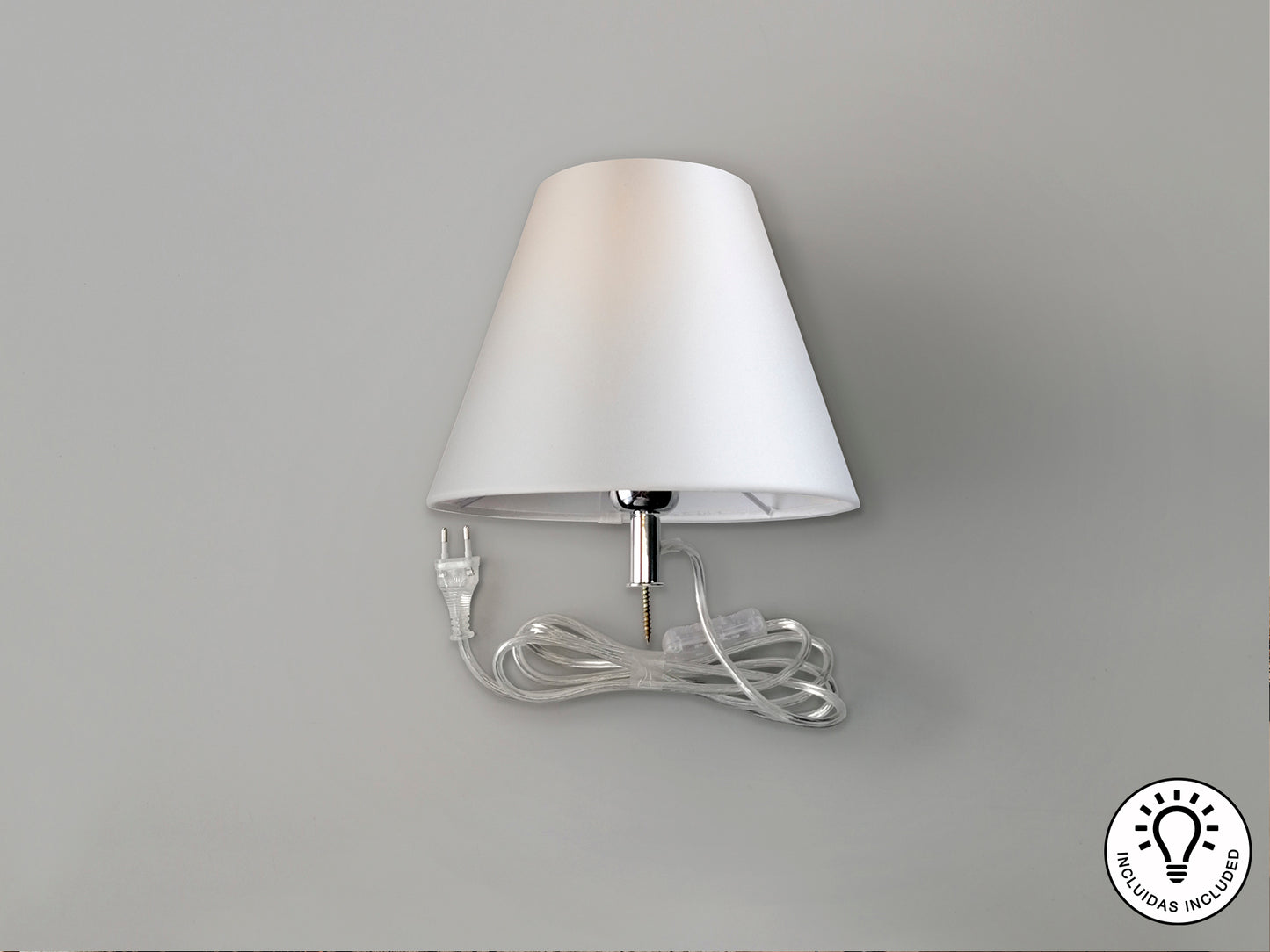 Lámpara de mesa Schuller 167239 con pantalla blanca y base cromada, ideal para salón moderno. Incluye kit DIY para convertir botella en lámpara.