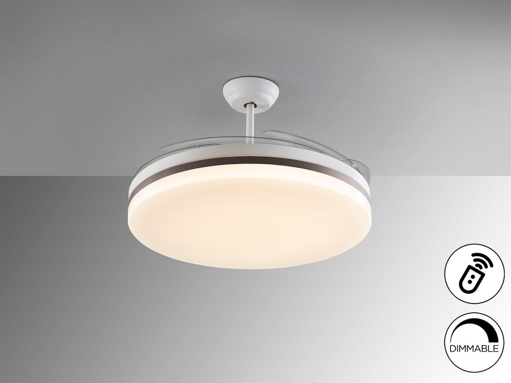 Ventilador de techo Vento Maxi blanco y bronce con aspas retráctiles, LED dimable, motor DC y diseño moderno para salón | Schuller (168434)