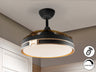 Ventilador de techo HERON negro y oro de Schuller en dormitorio o salón moderno, con LED dimmable y detalles metálicos dorados. Modelo 175197D.