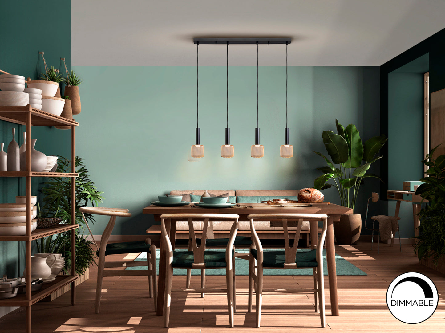 Lámpara de techo Sincro negra y dorada de 4 luces | LED dimmable | Diseño moderno para salón comedor - Schuller 175395