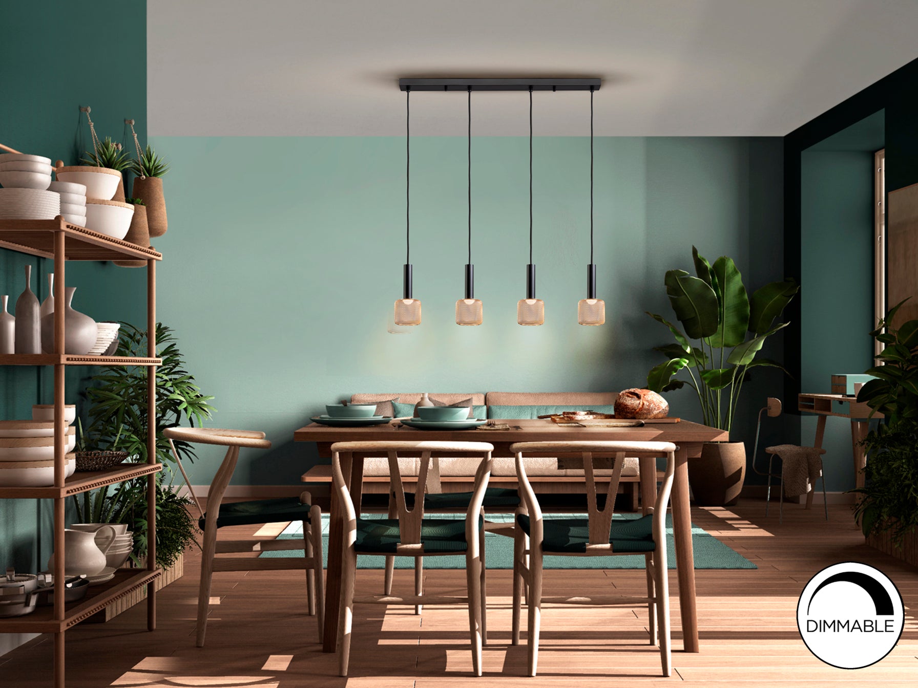 Lámpara de techo Sincro negra y dorada de 4 luces | LED dimmable | Diseño moderno para salón comedor - Schuller 175395