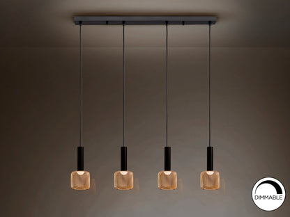 Lámpara de techo Sincro negra y oro de Schuller (175395) para salón comedor. Diseño moderno con 4 luces LED dimmables, metal y acrílico.