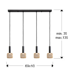 Medidas de Lámpara de techo Sincro negro y oro de Schuller (175395) con 4 luces LED dimmables, ideal para salón-comedor moderno.