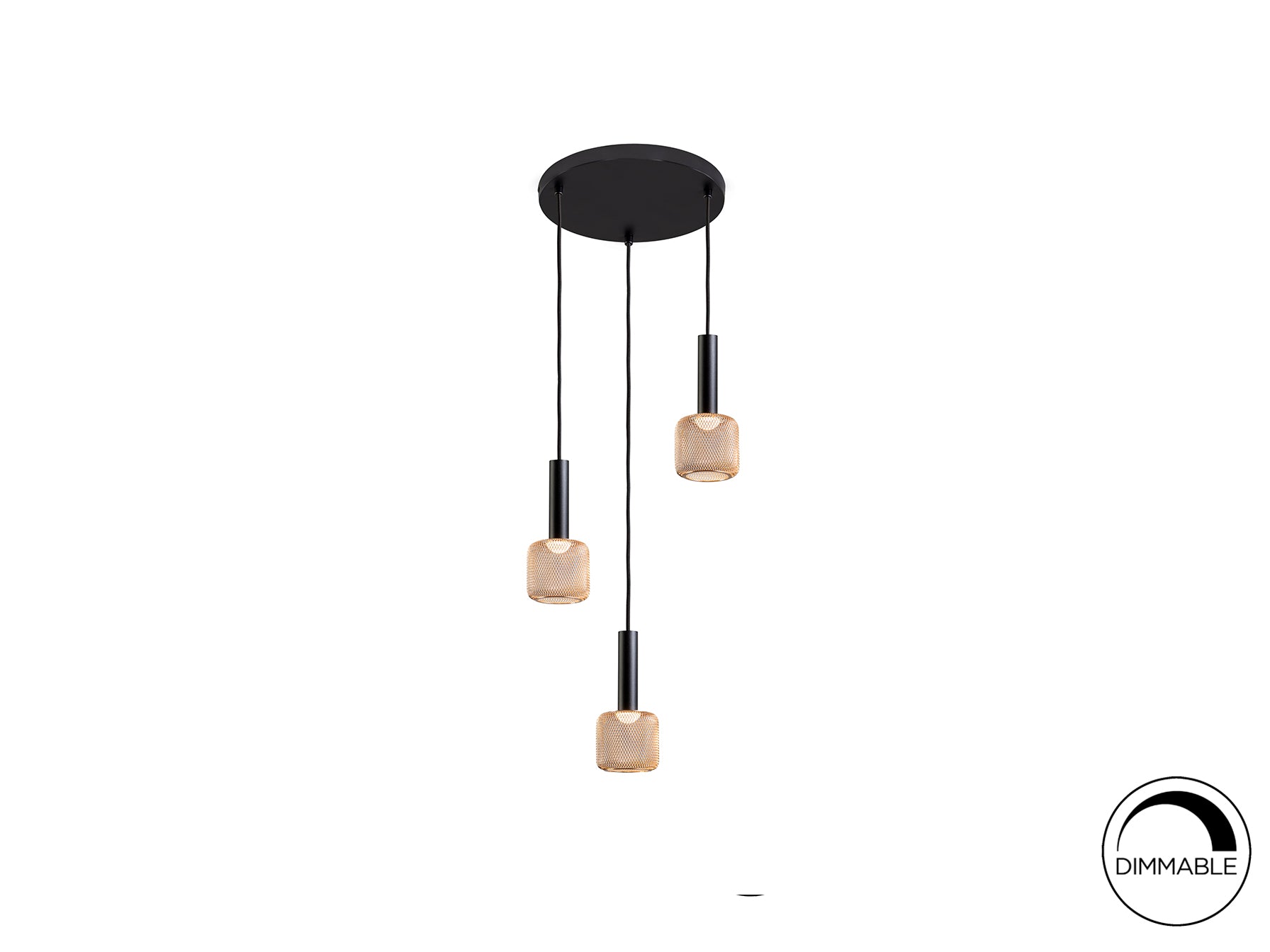 Lámpara colgante Sincro negro y oro de Schuller (175470) en comedor moderno, con LED dimable, acrílico y metal.