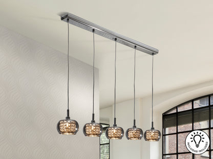 Lámpara de techo Arián 5L brillo Schuller (193539) - Diseño moderno, acero y cristal, ideal para salón y comedor.